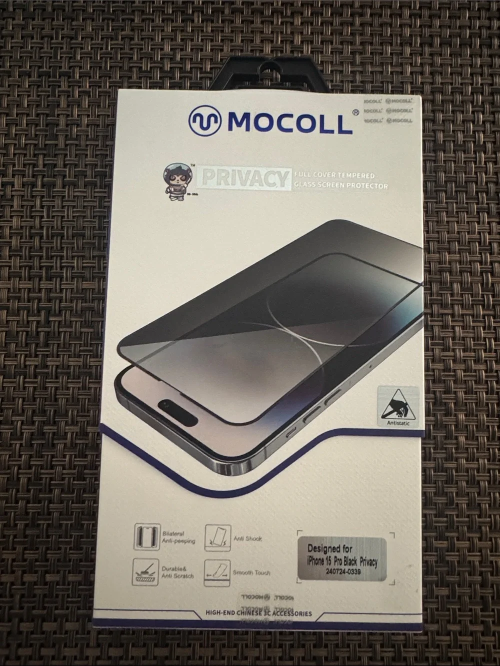 Privacy Tempered Glass Screen Protector for iPhone 15 Pro - Black